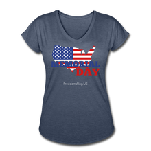 Load image into Gallery viewer, MEMORIAL DAY US FLAG - Women's Tri-Blend V-Neck T-Shirt - navy heather
