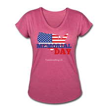 Load image into Gallery viewer, MEMORIAL DAY US FLAG - Women's Tri-Blend V-Neck T-Shirt - heather raspberry