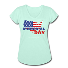 Load image into Gallery viewer, MEMORIAL DAY US FLAG - Women's Tri-Blend V-Neck T-Shirt - mint