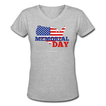 Load image into Gallery viewer, MEMORIAL DAY US FLAG - Women's V-Neck T-Shirt - gray