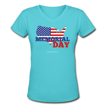 Load image into Gallery viewer, MEMORIAL DAY US FLAG - Women's V-Neck T-Shirt - aqua