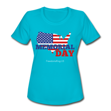 Load image into Gallery viewer, MEMORIAL DAY US FLAG - Women's Moisture Wicking Performance T-Shirt - turquoise