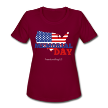 Load image into Gallery viewer, MEMORIAL DAY US FLAG - Women's Moisture Wicking Performance T-Shirt - burgundy