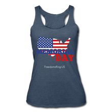 Load image into Gallery viewer, MEMORIAL DAY US FLAG - Women’s Tri-Blend Racerback Tank - heather navy