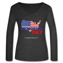 Load image into Gallery viewer, MEMORIAL DAY US FLAG - Women’s Long Sleeve  V-Neck Flowy Tee - deep heather