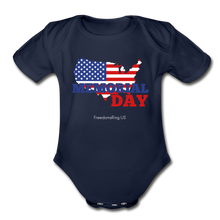 Load image into Gallery viewer, MEMORIAL DAY US FLAG - Organic Short Sleeve Baby Bodysuit - dark navy