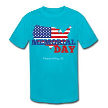Load image into Gallery viewer, MEMORIAL DAY US FLAG - Kids' Moisture Wicking Performance T-Shirt - turquoise
