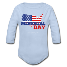 Load image into Gallery viewer, MEMORIAL DAY US FLAG - Organic Long Sleeve Baby Bodysuit - sky
