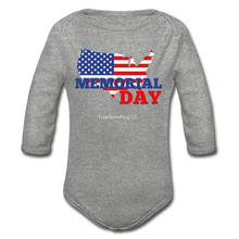 Load image into Gallery viewer, MEMORIAL DAY US FLAG - Organic Long Sleeve Baby Bodysuit - heather gray