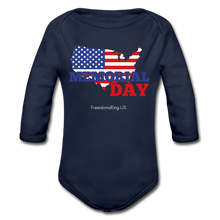 Load image into Gallery viewer, MEMORIAL DAY US FLAG - Organic Long Sleeve Baby Bodysuit - dark navy