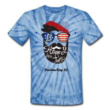 Load image into Gallery viewer, HAPPY 4TH BEARDSICLE! - Unisex Tie Dye T-Shirt - spider baby blue