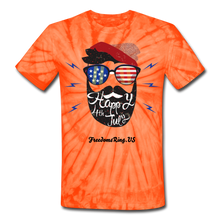 Load image into Gallery viewer, HAPPY 4TH BEARDSICLE! - Unisex Tie Dye T-Shirt - spider orange