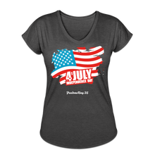 Load image into Gallery viewer, JULY 4TH FLAG - Women's Tri-Blend V-Neck T-Shirt - deep heather