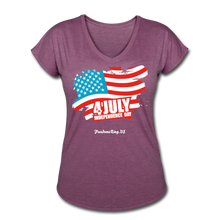 Load image into Gallery viewer, JULY 4TH FLAG - Women's Tri-Blend V-Neck T-Shirt - heather plum