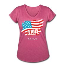 Load image into Gallery viewer, JULY 4TH FLAG - Women's Tri-Blend V-Neck T-Shirt - heather raspberry
