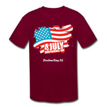 Load image into Gallery viewer, JULY 4TH FLAG - Kids' Moisture Wicking Performance T-Shirt - burgundy