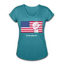 Load image into Gallery viewer, USA STRONG - Women's Tri-Blend V-Neck T-Shirt - heather turquoise