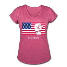 Load image into Gallery viewer, USA STRONG - Women's Tri-Blend V-Neck T-Shirt - heather raspberry