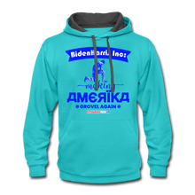 Load image into Gallery viewer, MAKING AMERIKA GROVEL AGAIN - Contrast Hoodie - scuba blue/asphalt