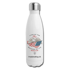 Load image into Gallery viewer, LAND OF THE FREE, BECAUSE OF THE BRAVE - Insulated Stainless Steel Water Bottle - white