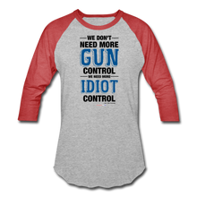Load image into Gallery viewer, MORE IDIOT CONTROL - Baseball T-Shirt - heather gray/red