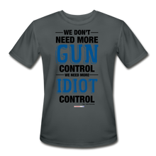 Load image into Gallery viewer, MORE IDIOT CONTROL - Men’s Moisture Wicking Performance T-Shirt - charcoal