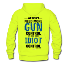 Load image into Gallery viewer, MORE IDIOT CONTROL - Men's Hoodie - safety green