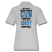 Load image into Gallery viewer, MORE IDIOT CONTROL - Women's Pique Polo Shirt - heather gray