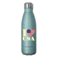 Load image into Gallery viewer, I LOVE USA - STAINLESS STEEL INSULATED WATER BOTTLE - turquoise glitter
