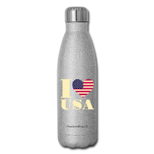 Load image into Gallery viewer, I LOVE USA - STAINLESS STEEL INSULATED WATER BOTTLE - silver glitter