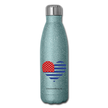 Load image into Gallery viewer, AMERICAN FLAG HEART - Insulated Stainless Steel Water Bottle - turquoise glitter
