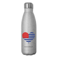 Load image into Gallery viewer, AMERICAN FLAG HEART - Insulated Stainless Steel Water Bottle - silver glitter
