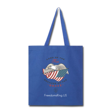 Load image into Gallery viewer, LAND OF THE FREE, BECAUSE OF THE BRAVE - Tote Bag - royal blue
