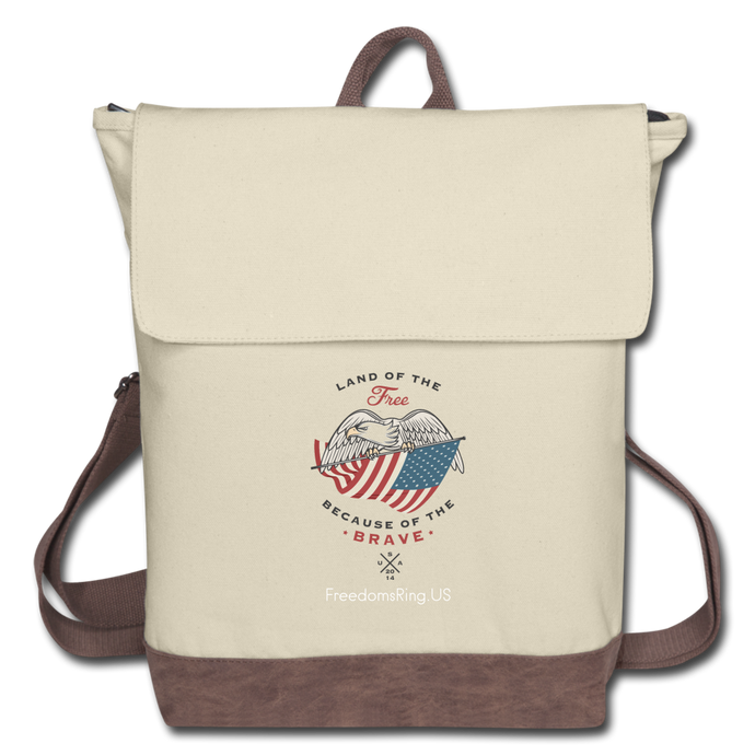 LAND OF THE FREE, BECAUSE OF THE BRAVE - Canvas Backpack - ivory/brown