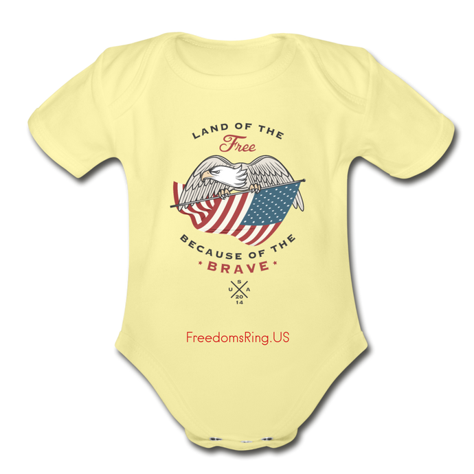 LAND OF THE FREE, BECAUSE OF THE BRAVE - Organic Short Sleeve Baby Bodysuit - washed yellow