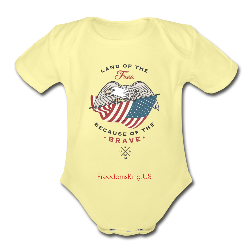 LAND OF THE FREE, BECAUSE OF THE BRAVE - Organic Short Sleeve Baby Bodysuit - washed yellow