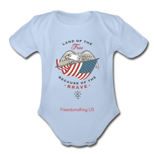 Load image into Gallery viewer, LAND OF THE FREE, BECAUSE OF THE BRAVE - Organic Short Sleeve Baby Bodysuit - sky
