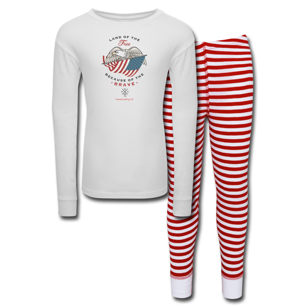 LAND OF THE FREE, BECAUSE OF THE BRAVE - Kids’ Pajama Set - white/red stripe