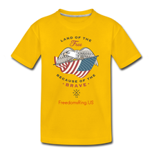 Load image into Gallery viewer, LAND OF THE FREE, BECAUSE OF THE BRAVE - Kids&#39; Premium T-Shirt - sun yellow
