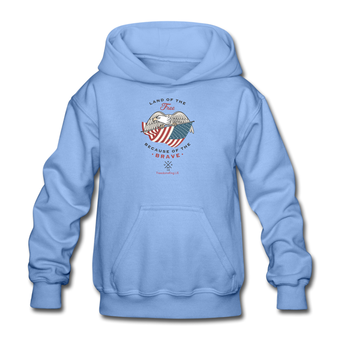 LAND OF THE FREE, BECAUSE OF THE BRAVE - Gildan Heavy Blend Youth Hoodie - carolina blue