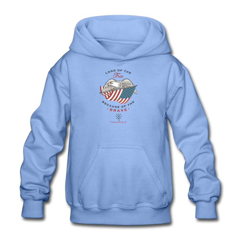 LAND OF THE FREE, BECAUSE OF THE BRAVE - Gildan Heavy Blend Youth Hoodie - carolina blue