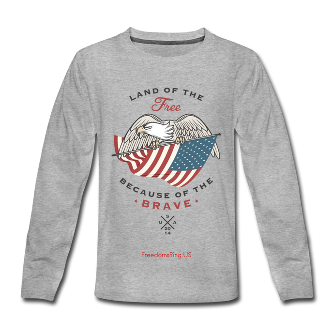 LAND OF THE FREE, BECAUSE OF THE BRAVE - Kids' Premium Long Sleeve T-Shirt - heather gray