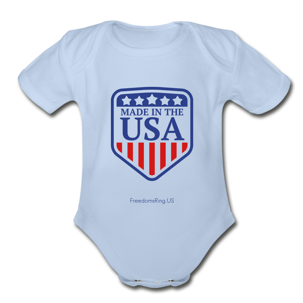 MADE IN THE USA - Organic Short Sleeve Baby Bodysuit - sky