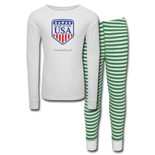 Load image into Gallery viewer, MADE IN THE USA - Kids’ Pajama Set - white/green stripe
