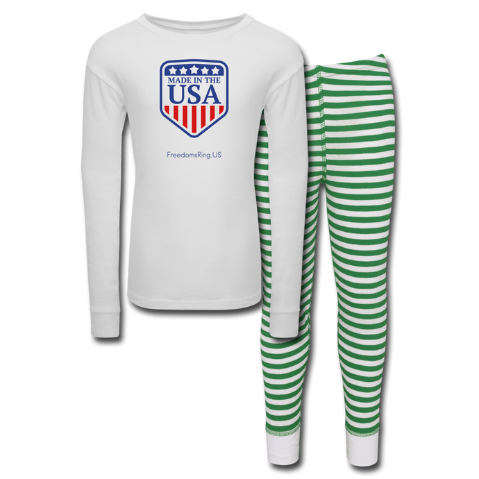 MADE IN THE USA - Kids’ Pajama Set - white/green stripe