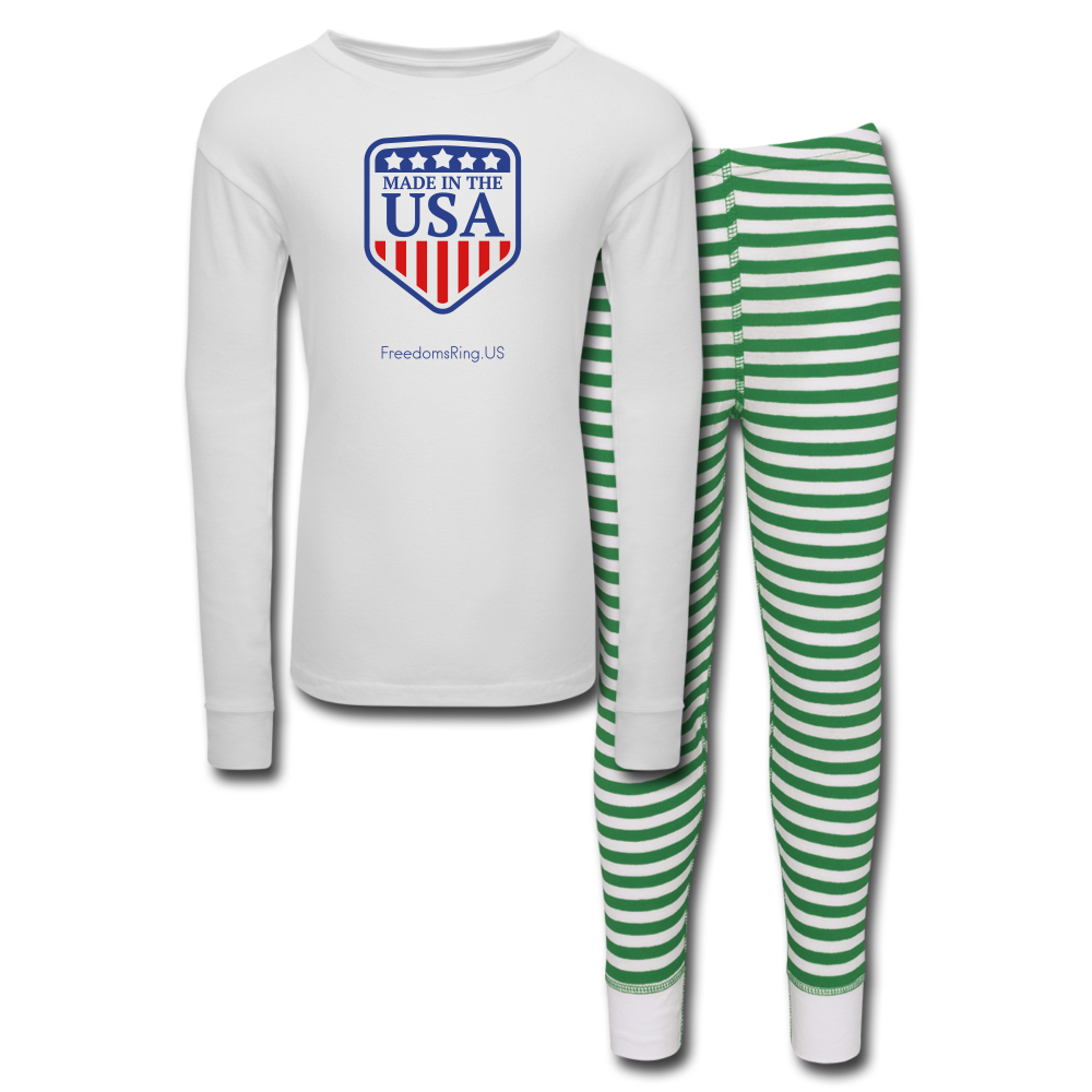 MADE IN THE USA - Kids’ Pajama Set - white/green stripe