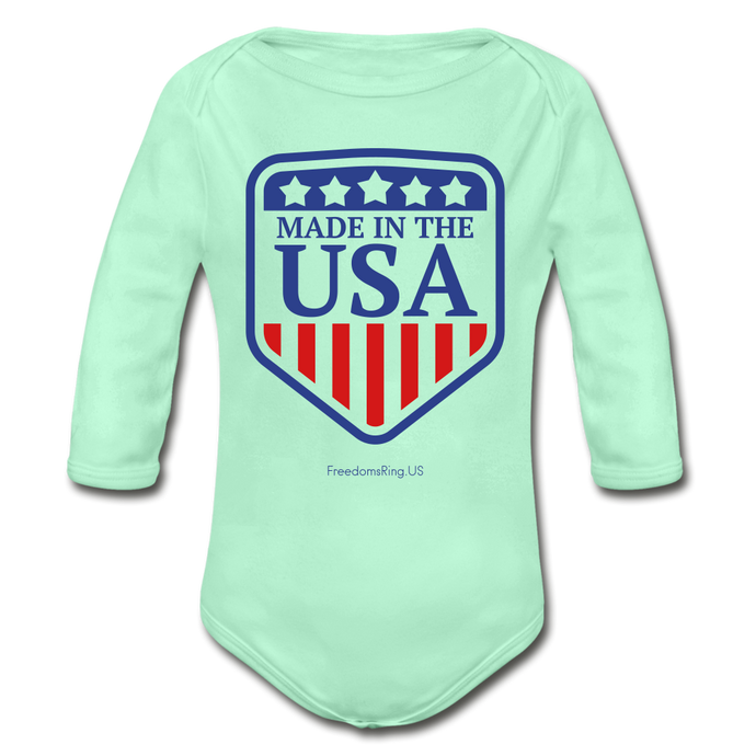 MADE IN THE USA - Organic Long Sleeve Baby Bodysuit - light mint