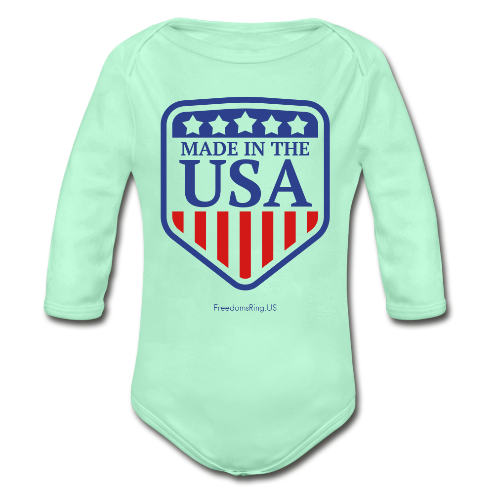 MADE IN THE USA - Organic Long Sleeve Baby Bodysuit - light mint