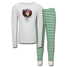 Load image into Gallery viewer, AMERICAN SPIRIT - Kids’ Pajama Set - white/green stripe
