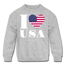 Load image into Gallery viewer, I LOVE USA - Kids&#39; Crewneck Sweatshirt - heather gray
